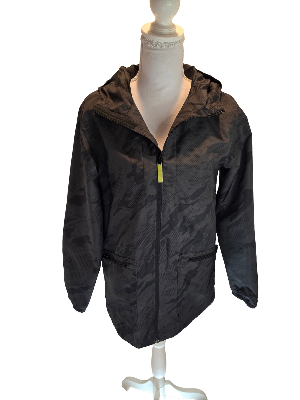 Champion Kids Large 12-14 Black Camo Hooded Windbreaker Jacket Full Zip